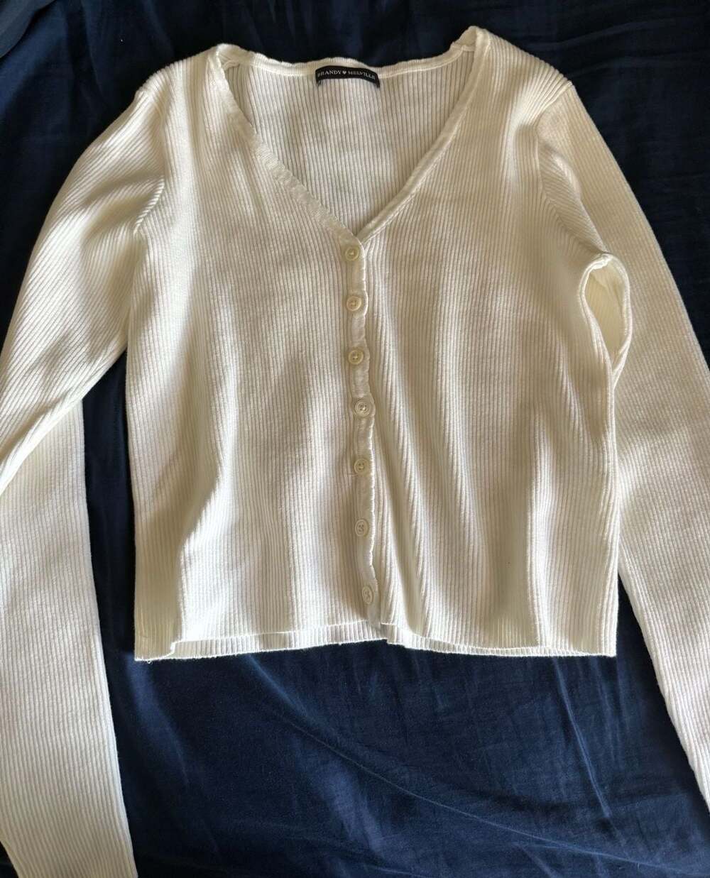 Brandy Melville White Ribbed Long Sleeve Button-Up Cardigan